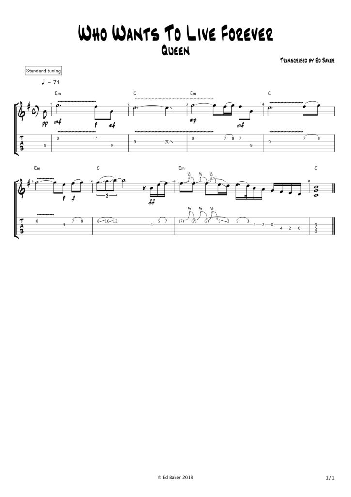 Queen - Who Wants To Live Forever Guitar Solo Tab