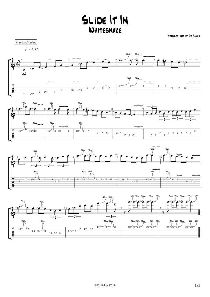 Whitesnake, Slide It In solo guitar tab