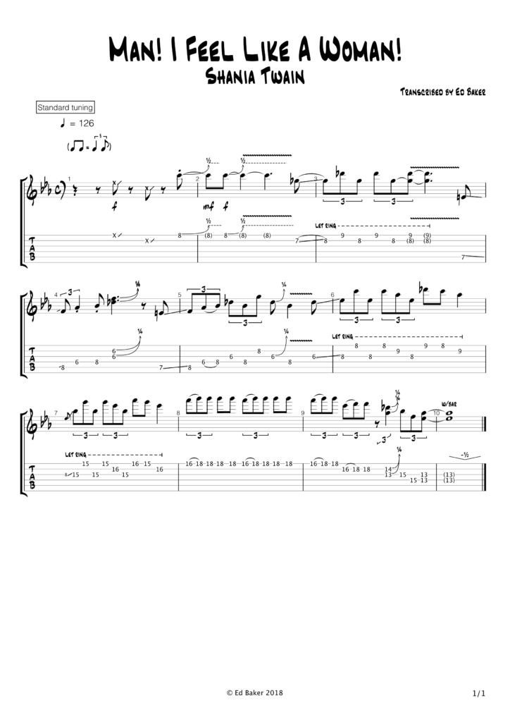 Shania Twain - Man! I Feel Like A Woman guitar solo tab