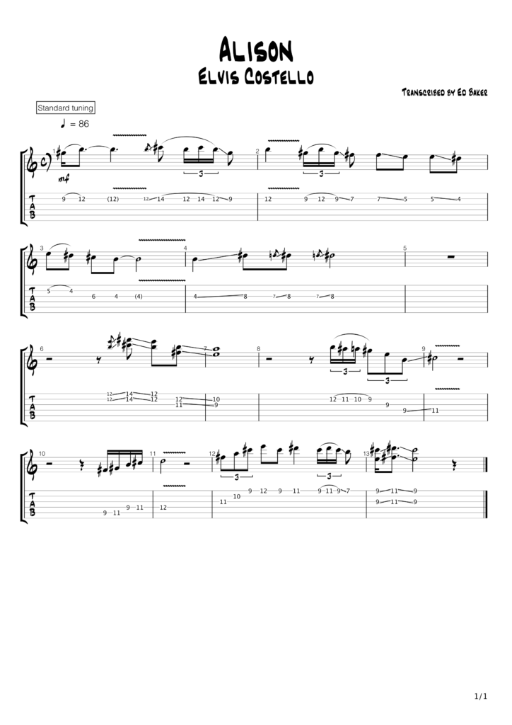 Elvis Costello - Alison intro guitar tab