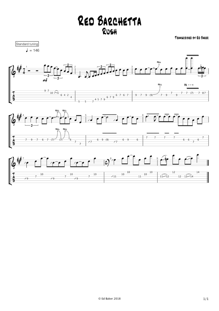 Rush - Red Barchetta guitar solo tab