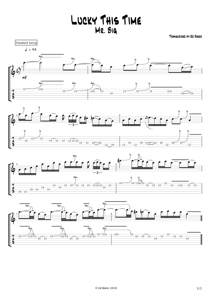 Mr Big - Lucky This Time guitar solo tab