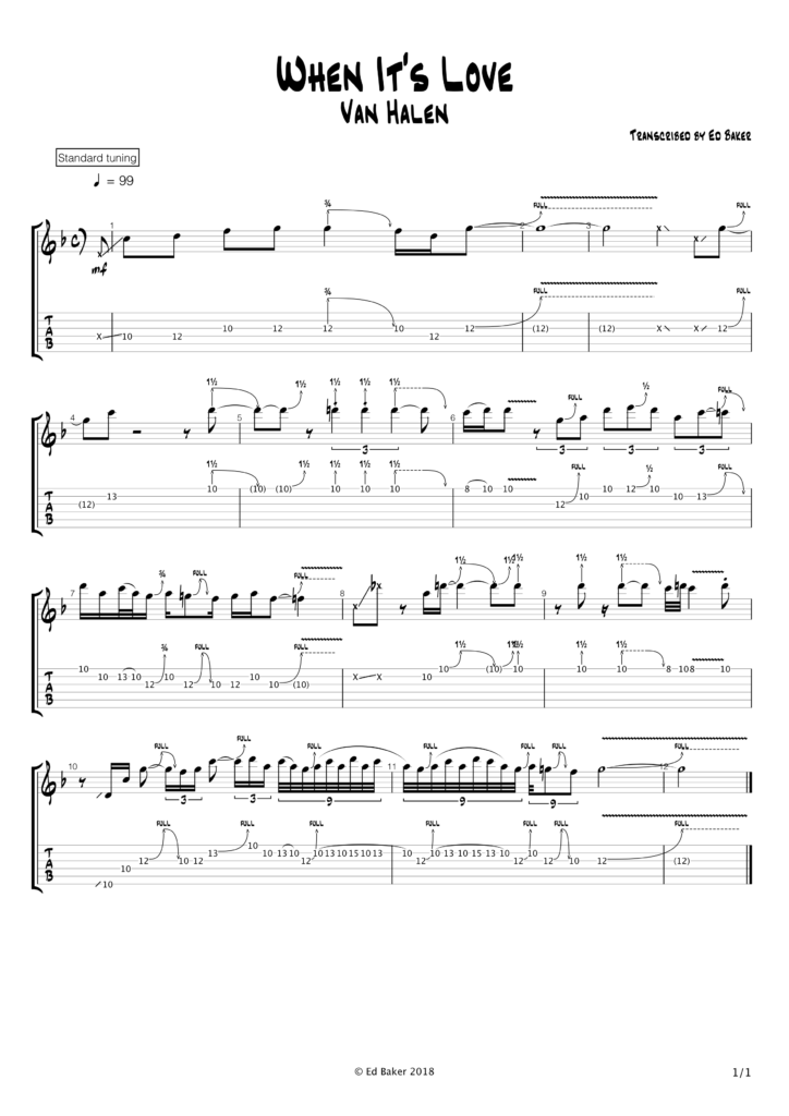 Eddie Van Halen - When It's Love guitar solo tab